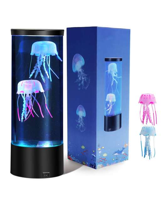 SENJWARM Electric Jellyfish Tank Table Lamp with 2 Silicone Jelly Fish, LED Lava Lamps with Color Changing Mood Lights