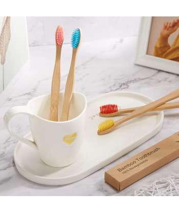 SENJWARM 18 Pieces Bamboo Toothbrushes Biodegradable Tooth Brush Natural with BPA-Free Nylon Bristles