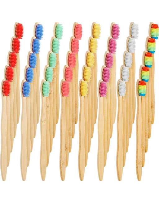 SENJWARM 40 Pieces Bamboo Toothbrushes Charcoal Toothbrush Biodegradable Toothbrush with BPA-Free Nylon Bristles