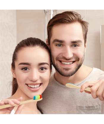 SENJWARM 40 Pieces Bamboo Toothbrushes Charcoal Toothbrush Biodegradable Toothbrush with BPA-Free Nylon Bristles