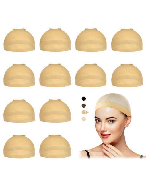 SENJWARM Beige Stocking Wig Caps for Women, 12 Pack