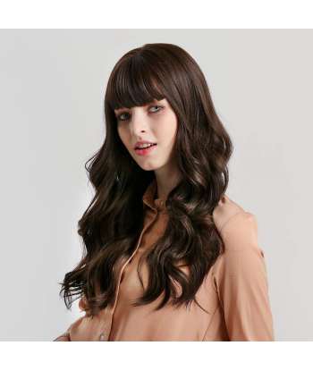 SENJWARM Brown Wig with Bangs Long Brown Wigs for Women Natural Wavy Brunette Wigs Heat Resistant Fiber Synthetic Brown Wigs