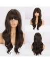 SENJWARM Brown Wig with Bangs Long Brown Wigs for Women Natural Wavy Brunette Wigs Heat Resistant Fiber Synthetic Brown Wigs