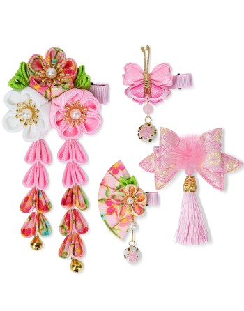 SENJWARM 七五三 髪飾り 4PCS バドフラワー 浴衣 髪飾り ドライフラワー 水引と金箔 成人式 卒業式 金箔 和装 振袖 結婚式