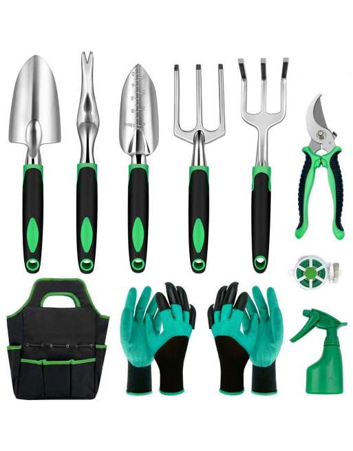 SENJWARM 11 Pieces Garden Tools Set- Outdoor Aluminum Heavy Duty Gardening Tools with Garden Gloves and Organizer Tote Bag,