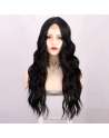 SENJWARM Long Black Wavy Wigs for Women Middle Part Curly Black Wig Natural Looking Synthetic Heat Resistant Fiber Wigs 24 Inch