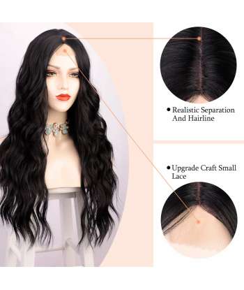 SENJWARM Long Black Wavy Wigs for Women Middle Part Curly Black Wig Natural Looking Synthetic Heat Resistant Fiber Wigs 24 Inch