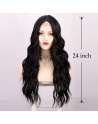 SENJWARM Long Black Wavy Wigs for Women Middle Part Curly Black Wig Natural Looking Synthetic Heat Resistant Fiber Wigs 24 Inch