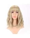 SENJWARM Loose Wave Blonde Wig Short Bob Wigs With Air Bangs Shoulder Length Wig For Women Curly Wavy Synthetic Cosplay Wig