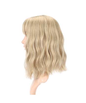 SENJWARM Loose Wave Blonde Wig Short Bob Wigs With Air Bangs Shoulder Length Wig For Women Curly Wavy Synthetic Cosplay Wig