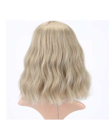 SENJWARM Loose Wave Blonde Wig Short Bob Wigs With Air Bangs Shoulder Length Wig For Women Curly Wavy Synthetic Cosplay Wig