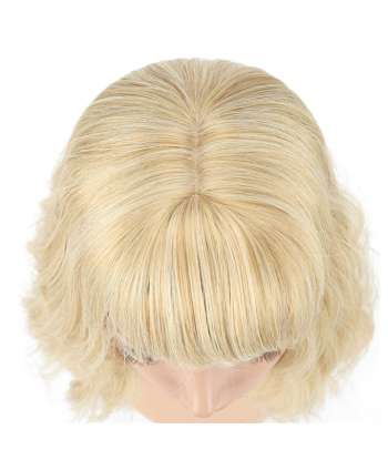 SENJWARM Loose Wave Blonde Wig Short Bob Wigs With Air Bangs Shoulder Length Wig For Women Curly Wavy Synthetic Cosplay Wig