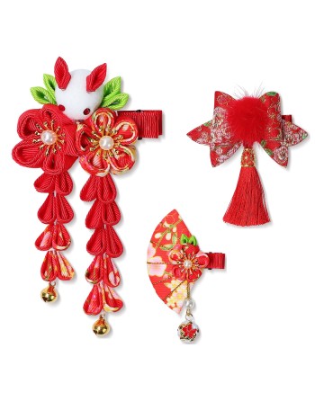 SENJWARM 七五三 髪飾り 4PCS バドフラワー 浴衣 髪飾り ドライフラワー 水引と金箔 成人式 卒業式 金箔 和装 振袖 結婚式