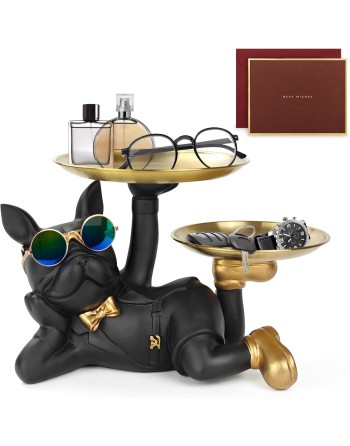 【SENJWARMブランド公式本物】寝そべっている犬さん 2枚お皿を持っ 魅惑的な犬 お面白い姿 面白い犬オーナメント フレンチブルドックダブルトレイ 父の日 卓上便利な収納 キー収納