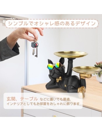 【SENJWARMブランド公式本物】寝そべっている犬さん 2枚お皿を持っ 魅惑的な犬 お面白い姿 面白い犬オーナメント フレンチブルドックダブルトレイ 父の日 卓上便利な収納 キー収納