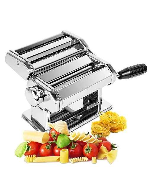 Pasta Maker Machine  Heavy Duty Steel Construction  Roller with Pasta Cutter - Hand Crank and Instructions