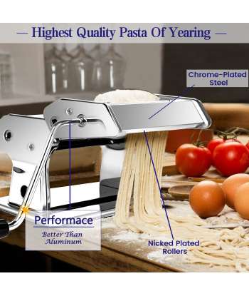 Pasta Maker Machine  Heavy Duty Steel Construction  Roller with Pasta Cutter - Hand Crank and Instructions