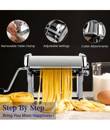 Pasta Maker Machine  Heavy Duty Steel Construction  Roller with Pasta Cutter - Hand Crank and Instructions