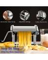 Pasta Maker Machine  Heavy Duty Steel Construction  Roller with Pasta Cutter - Hand Crank and Instructions