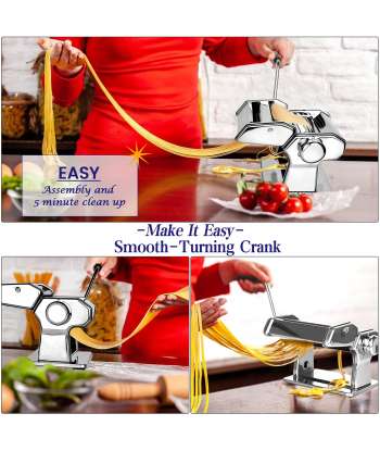 Pasta Maker Machine  Heavy Duty Steel Construction  Roller with Pasta Cutter - Hand Crank and Instructions