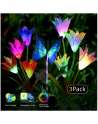 Solar Garden Lights - 3 Pack LED Color Changing Solar Lights for Garden, Patio, Backyard (2 Lilly Flowers and 1 Butterfly)