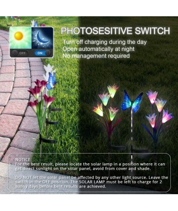 Solar Garden Lights - 3 Pack LED Color Changing Solar Lights for Garden, Patio, Backyard (2 Lilly Flowers and 1 Butterfly)