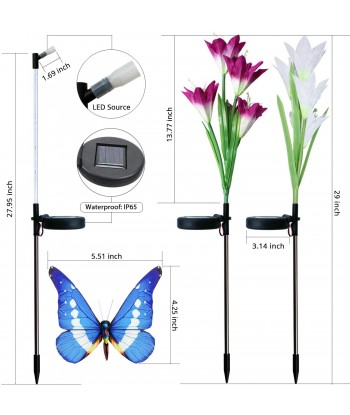 Solar Garden Lights - 3 Pack LED Color Changing Solar Lights for Garden, Patio, Backyard (2 Lilly Flowers and 1 Butterfly)