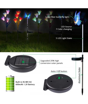 Solar Garden Lights - 3 Pack LED Color Changing Solar Lights for Garden, Patio, Backyard (2 Lilly Flowers and 1 Butterfly)