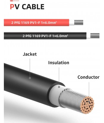 10AWG Solar Extension Cable with Female and Male Connector Solar Panel Adaptor Kit Tool (6FT Red + 6FT Black)