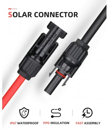 10AWG Solar Extension Cable with Female and Male Connector Solar Panel Adaptor Kit Tool (6FT Red + 6FT Black)