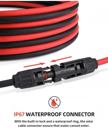 10AWG Solar Extension Cable with Female and Male Connector Solar Panel Adaptor Kit Tool (6FT Red + 6FT Black)