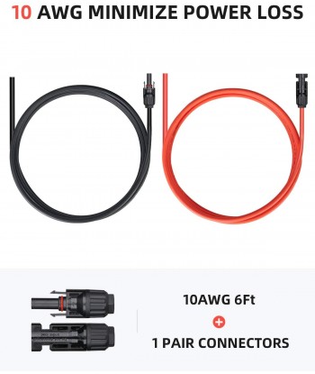 10AWG Solar Extension Cable with Female and Male Connector Solar Panel Adaptor Kit Tool (6FT Red + 6FT Black)