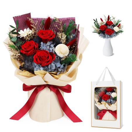 SENJWARM Preserved Flowers, Pink, Never-Withering, Bouquet, Fragrant Roses, Vase Included, Popular Mother's Day Gift