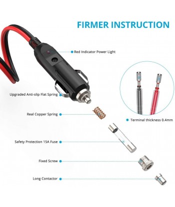 Car Replacement Cigarette Lighter Male Plug with Leads & LED Light, 12V/24V 10 inch 16AWG 15A Fuse (2 Pack)