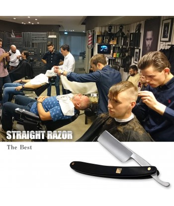 Straight Razor Professional Barber Razor with Tainless Steel Cutthroat Handmade Sharp Wood Handle (Black)