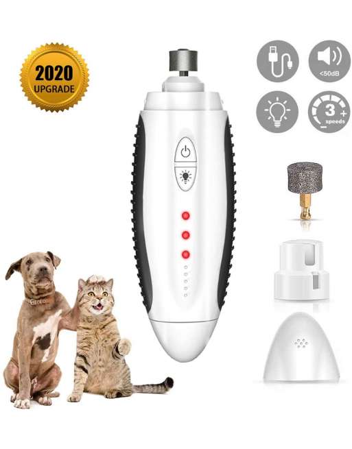 Dog Nail Grinder, Professional Pet Nail Clipper with LED Light, 3-Speeds Electric Pet Nail Trimmer Painless Paws Grooming