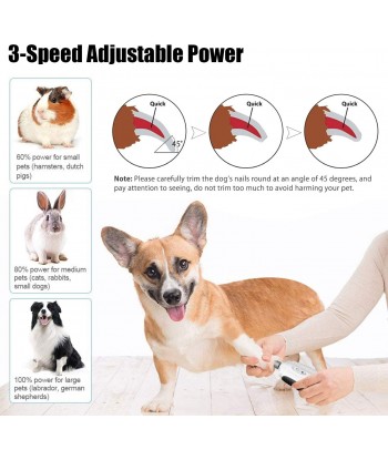 Dog Nail Grinder, Professional Pet Nail Clipper with LED Light, 3-Speeds Electric Pet Nail Trimmer Painless Paws Grooming