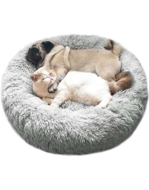 Cat Dog Bed Calming Soft Plush Faux Fur Shag Donut Comfort Cuddler Improve Sleep(27inch)