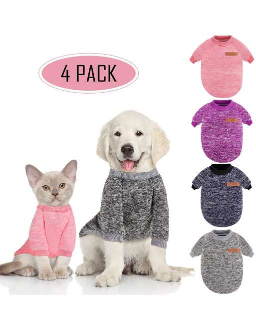 4 Pieces Dog Sweater Winter Pet Clothes Cozy Dog Outfit Soft Cat Sweater for Small Pet (Pink, Purple, Grey, Navy Blue)