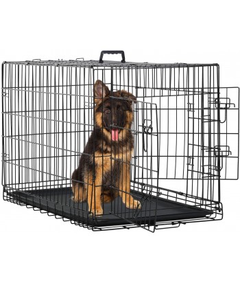 Homes for Pets Dog Crate Dog Cage Double Door Folding Metal with Plastic Tray Pet Cage Indoor Outdoor Travel/42 inches