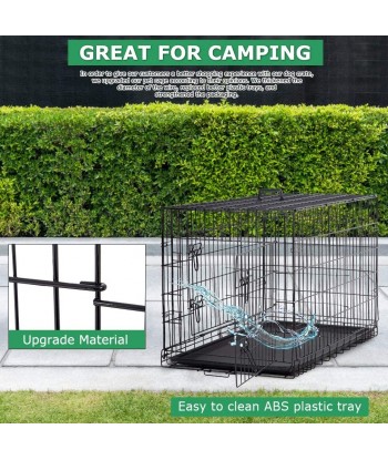 Homes for Pets Dog Crate Dog Cage Double Door Folding Metal with Plastic Tray Pet Cage Indoor Outdoor Travel/42 inches