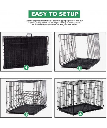 Homes for Pets Dog Crate Dog Cage Double Door Folding Metal with Plastic Tray Pet Cage Indoor Outdoor Travel/42 inches