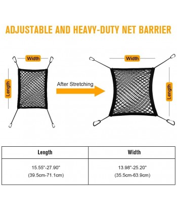 Pet Dog Car Net Barrier,15.55” x 13.8”,  Auto Seat Mesh Organizer, Universal Stretchable Mesh for Cars