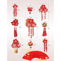 SENJWARM 髪飾り3点セット 成人式 七五三 浴衣 袴 着物 振袖 和装 つまみ細工 花 卒業式 結婚式 鈴付き 手作り 赤 青 紫 ピンク 白 5色全15選