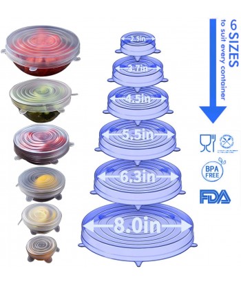 Silicone Stretch Lids, 18 Pack 6 Sizes Reusable, Silicone Bowl Covers, Apply to Food Container for Freezer & Microwave