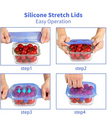 Silicone Stretch Lids, 18 Pack 6 Sizes Reusable, Silicone Bowl Covers, Apply to Food Container for Freezer & Microwave